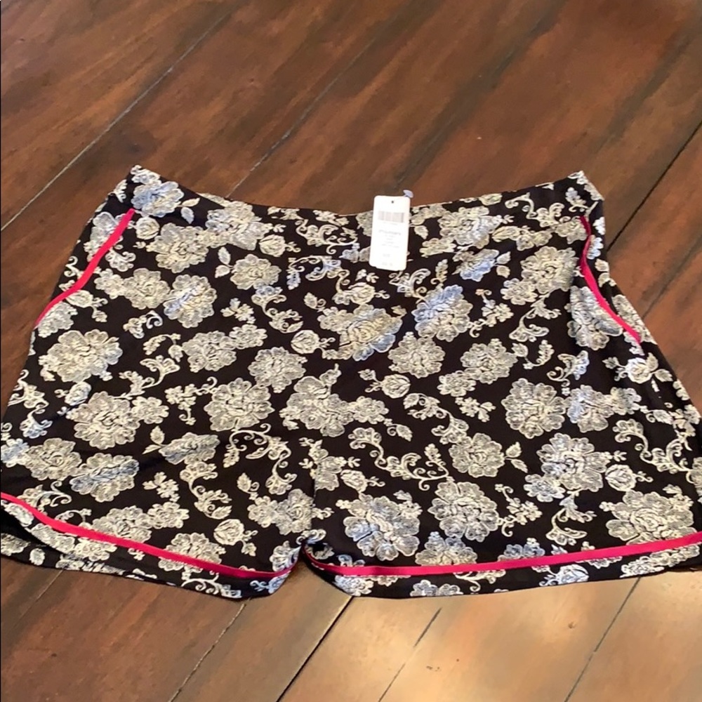 Satin Trimmed Pajama Shorts Elegant Lace Black